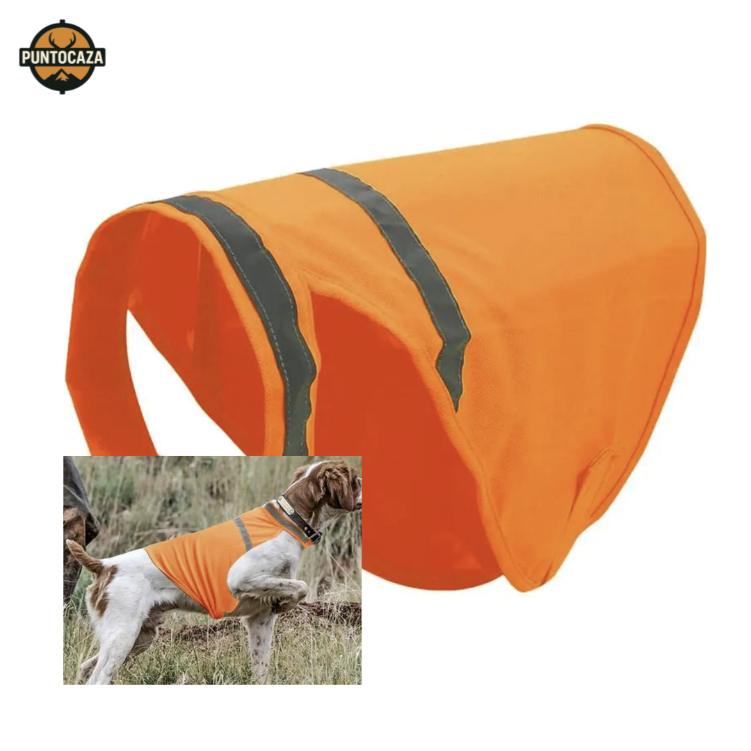 Chaleco de Alta Visibilidad Naranja para Perro de Caza –con Banda Reflectante