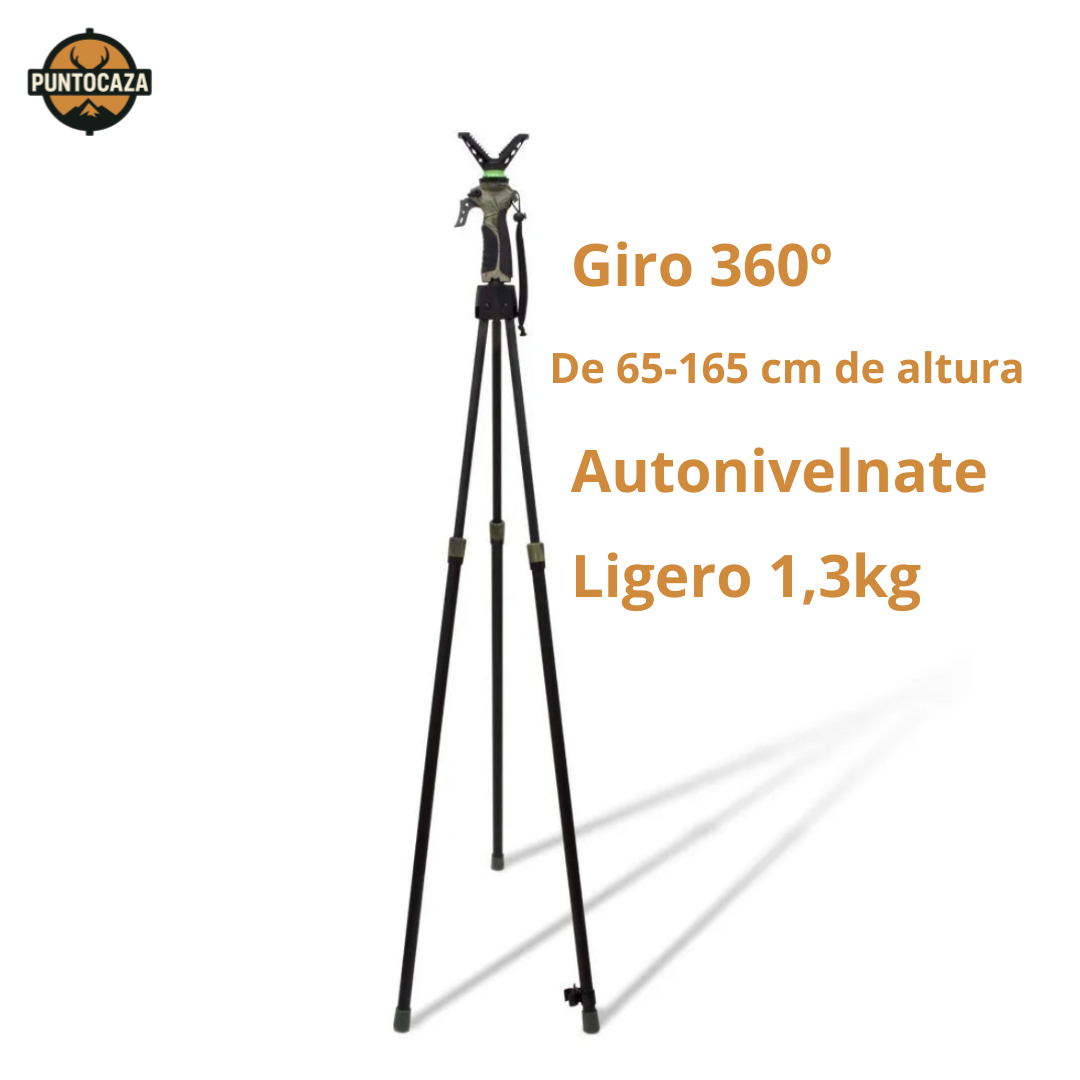 Trípode Gen 4 Autonivelante para Caza – Altura Ajustable 65–165 cm, Giro 360º y Empuñadura Ergonómica