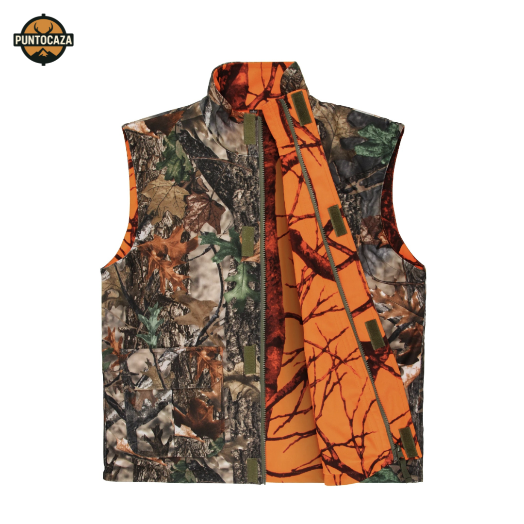 Chaleco Reversible – Camuflaje y Alta Visibilidad para Batidas y Monterías