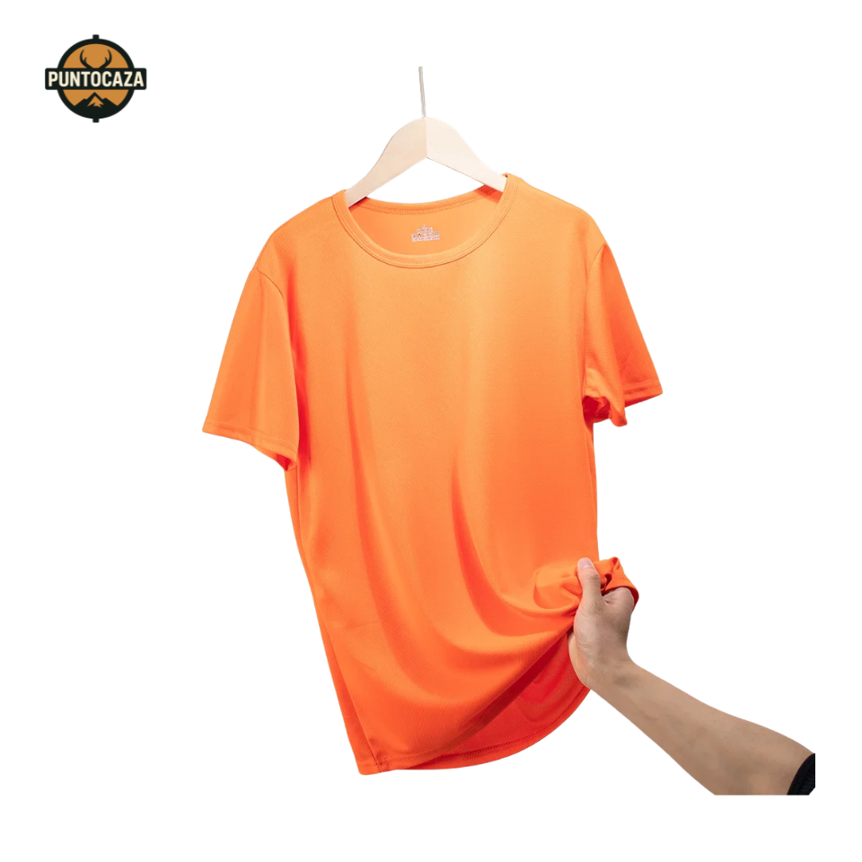 Camiseta Alta Visibilidad Naranja para Batidas y Montería – Transpirable y Ligera