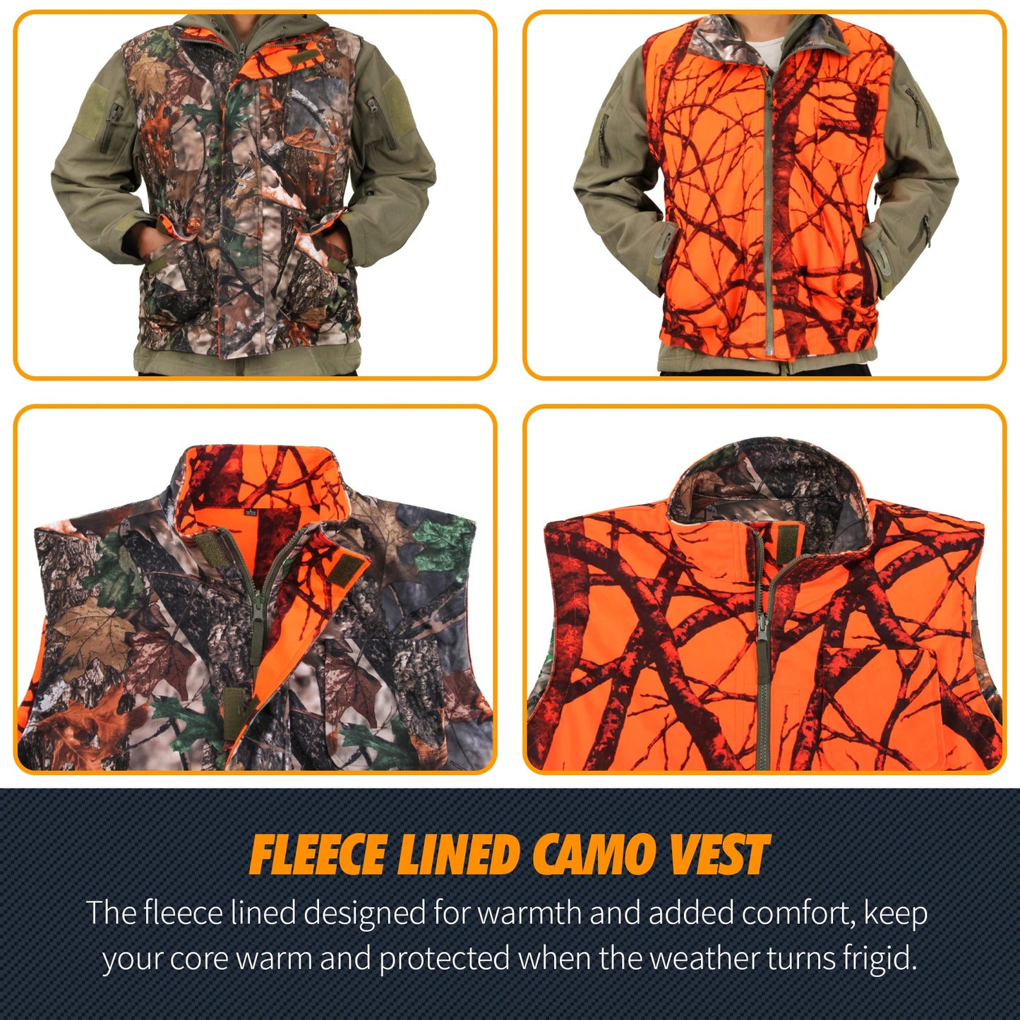 Chaleco Reversible – Camuflaje y Alta Visibilidad para Batidas y Monterías