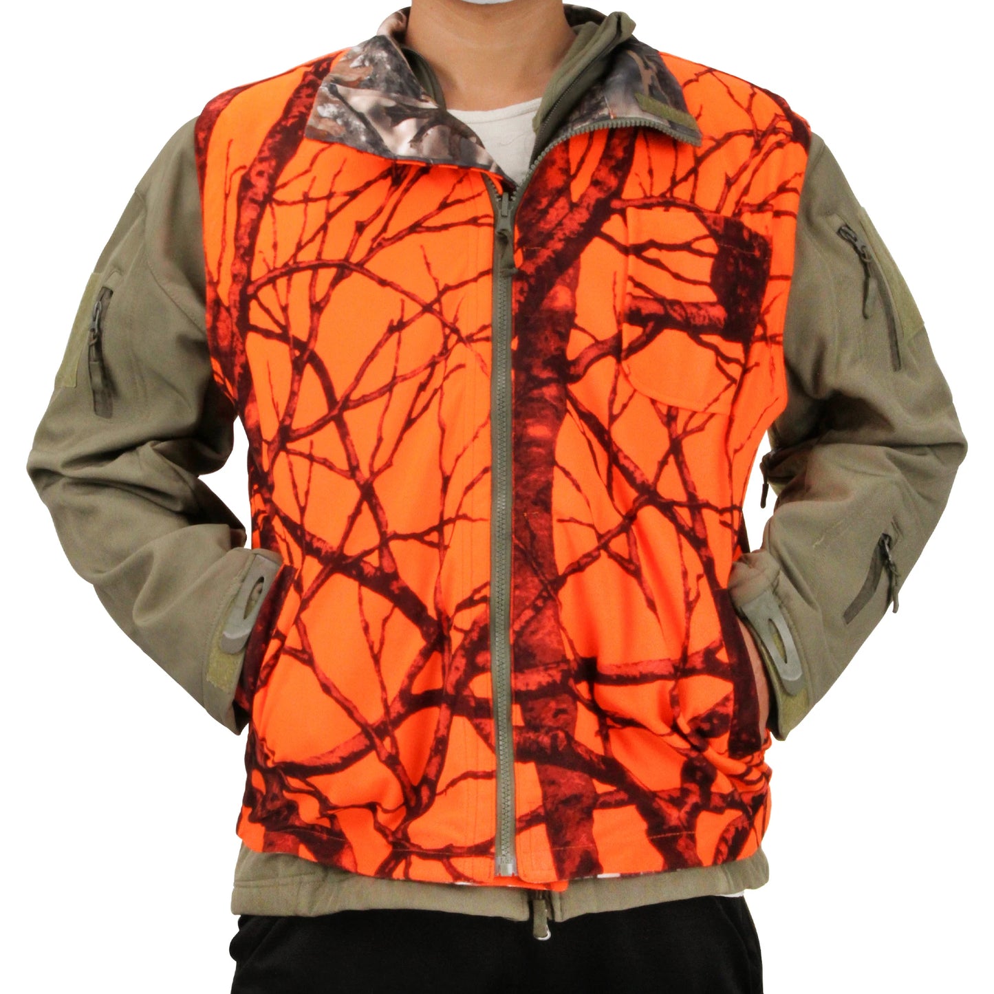 Chaleco Reversible – Camuflaje y Alta Visibilidad para Batidas y Monterías