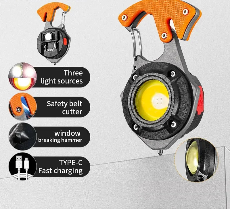 Linterna de Emergencia 6 en 1 para Vehículo – Luz LED, Corta Cinturón, Rompe Cristal y Más