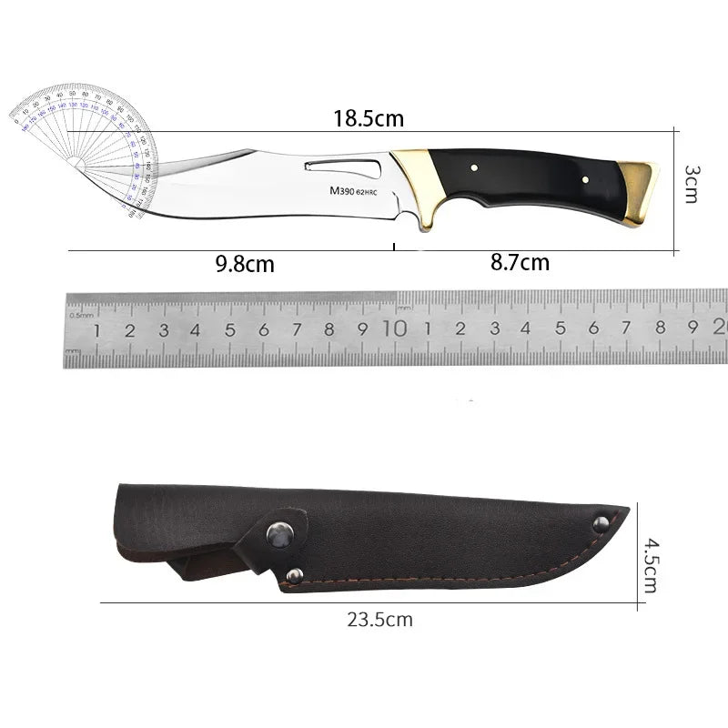 Cuchillo de Caza Hoja Fija con Funda de Cuero – Acero Inoxidable y Mango Ergonómico