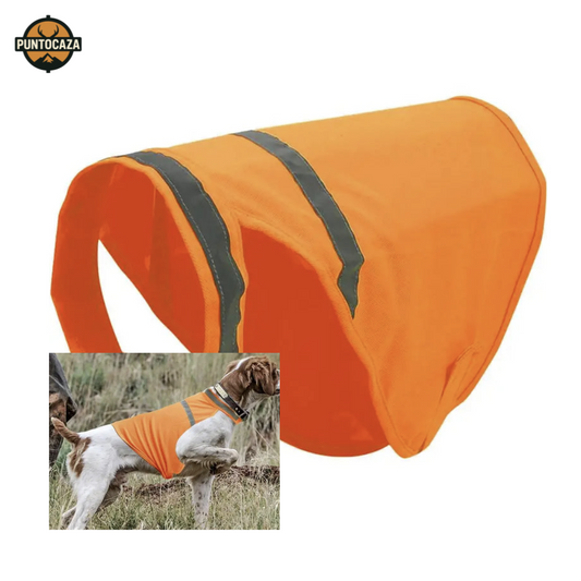 Chaleco de Alta Visibilidad Naranja para Perro de Caza –con Banda Reflectante