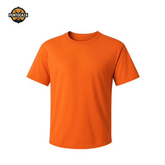 Camiseta Alta Visibilidad Naranja para Batidas y Montería – Transpirable y Ligera